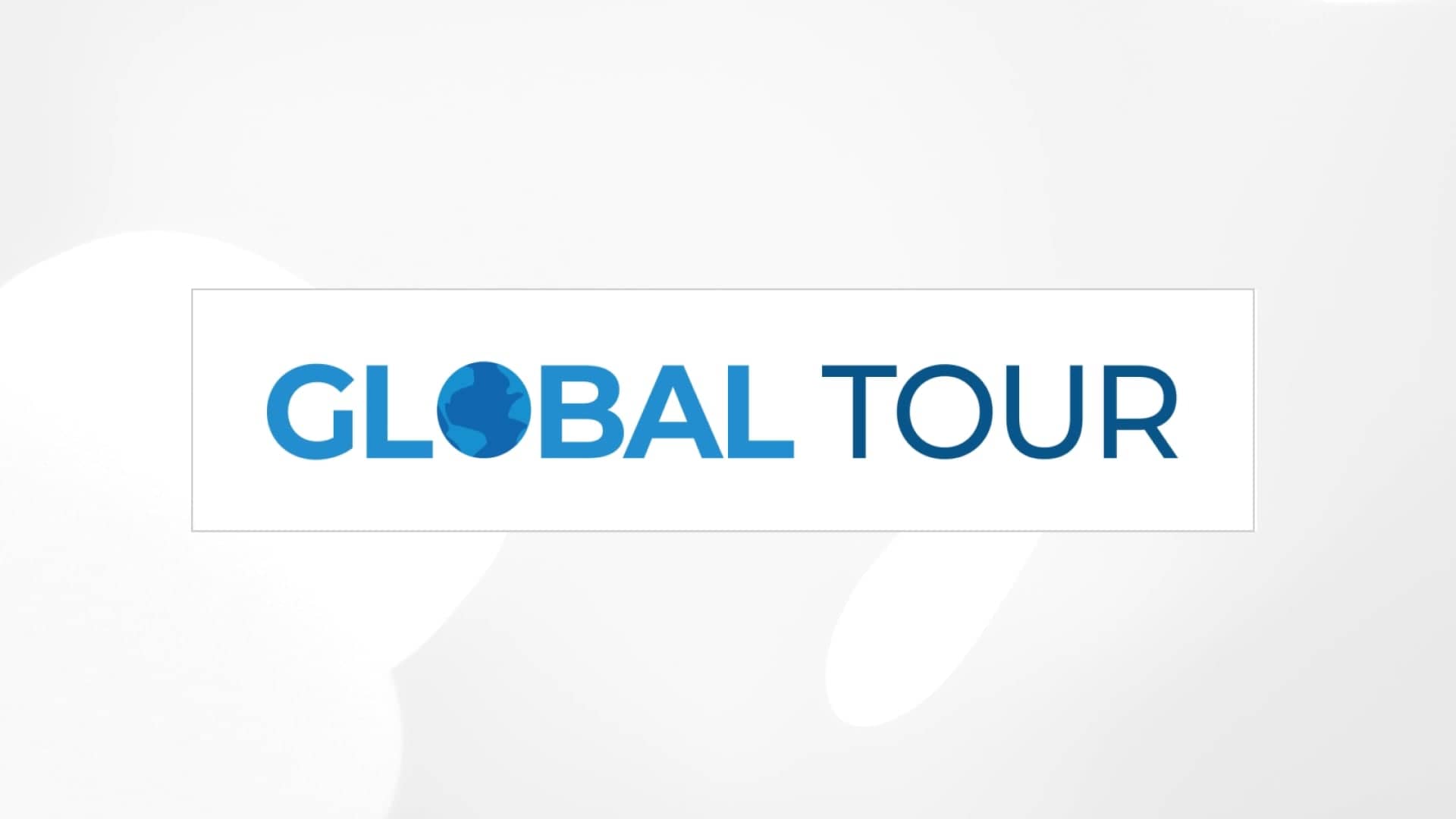 Text "GLOBAL TOUR" on a white background, with the letter "O" in "GLOBAL" stylized as a blue globe icon.
